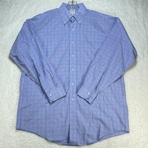 Brooks Brothers Shirt Mens Sz Large 16-34 Blue Plaid Traditional Fit No Iron